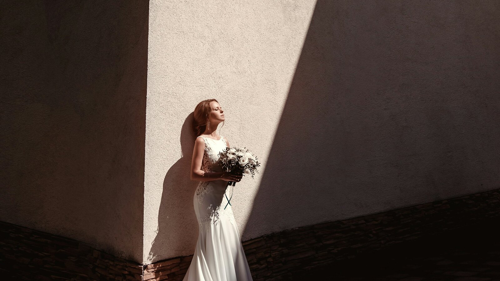 Bride in a modern minimalist wedding dress